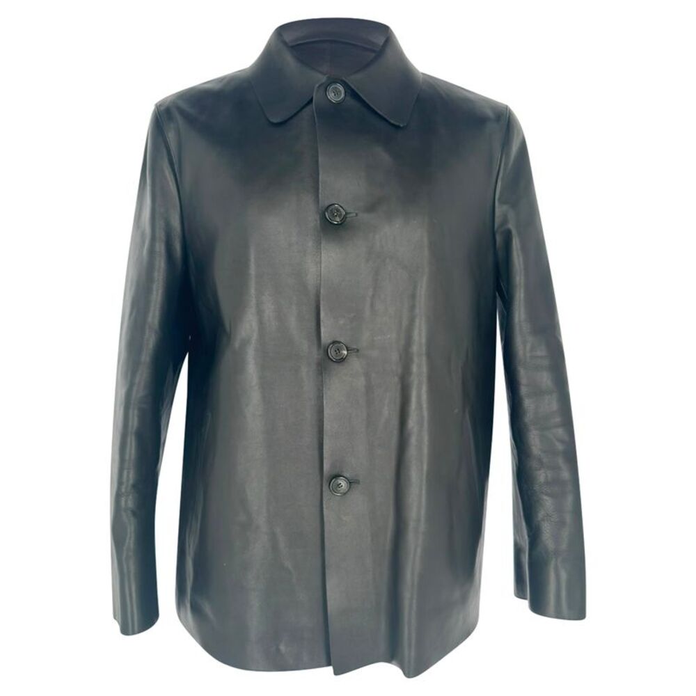 Prada Button-Down Jacket in Black Leather